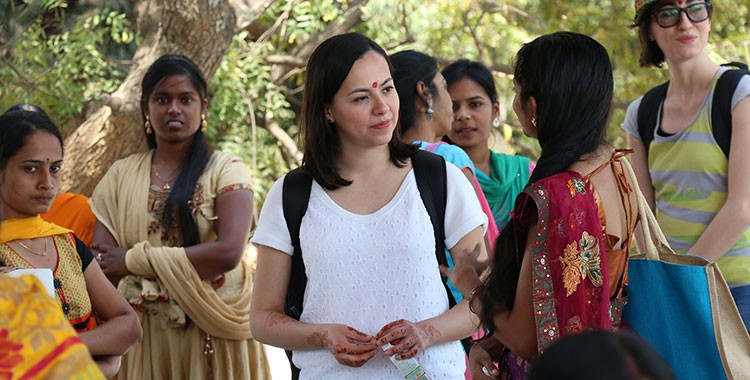image of international female student in a crowd of women from India