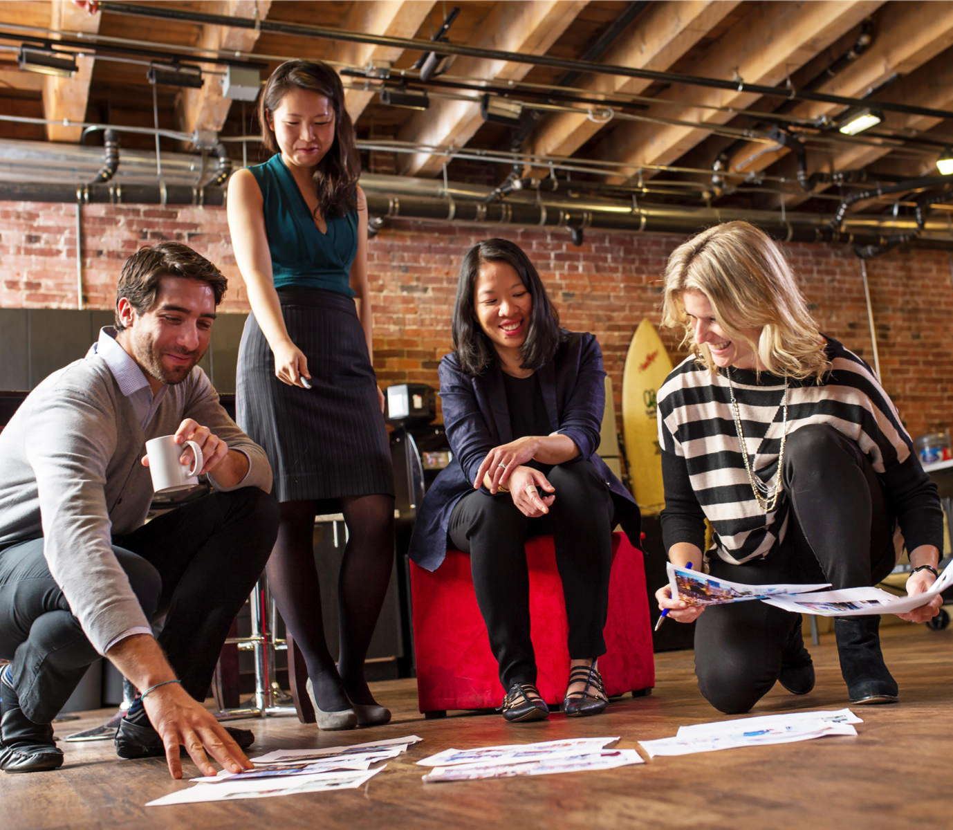 Team reviewing papers